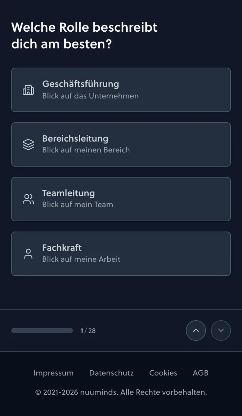 Frage im KI-Readiness-Check mit Antwortkarten