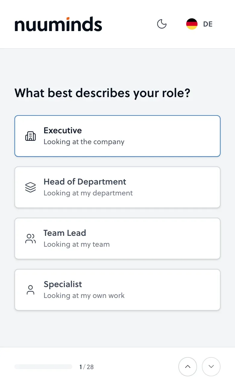 AI Readiness Check on a smartphone: a question with answer cards