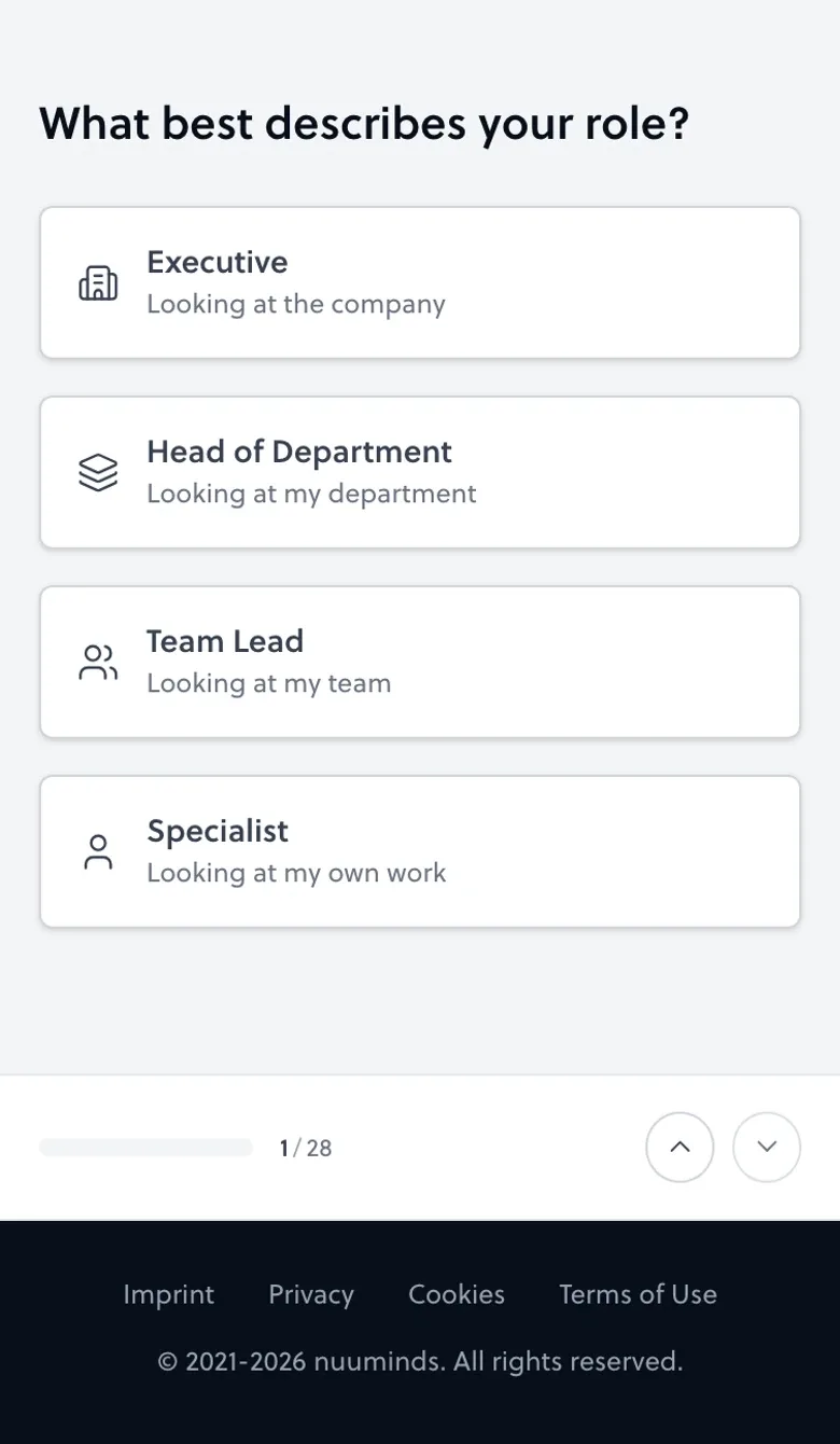AI Readiness Check question with answer cards