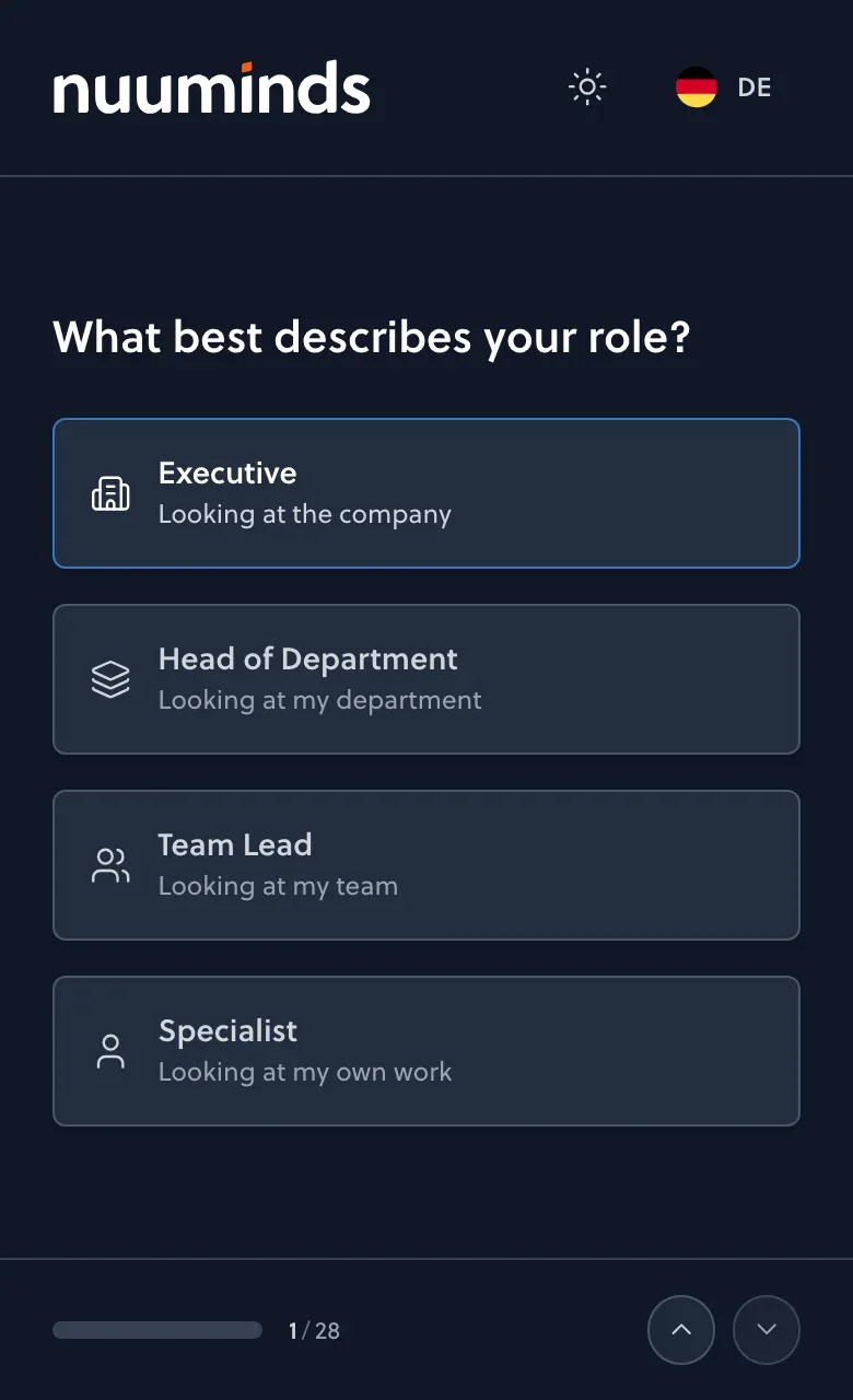 AI Readiness Check on a smartphone: a question with answer cards